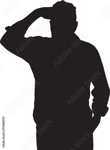 vector,silhouette of a man hand on forehead looking far