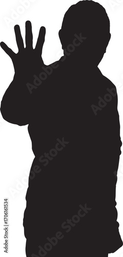 vector,silhouette of a  man with open hand and number five