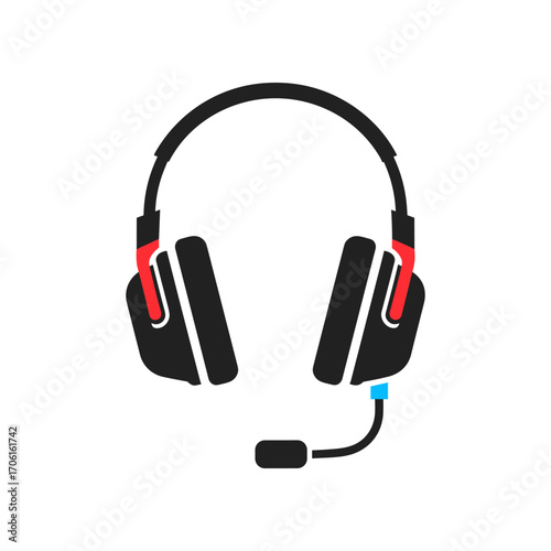 A sleek black and red gaming headset displayed against a clean white background