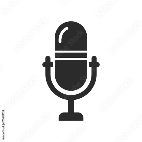 A sleek, modern microphone on a stand, set against a minimalistic background, ideal for audio recording