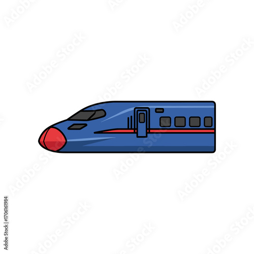 Blue high-speed train design with red accents, showcasing modern transportation concept