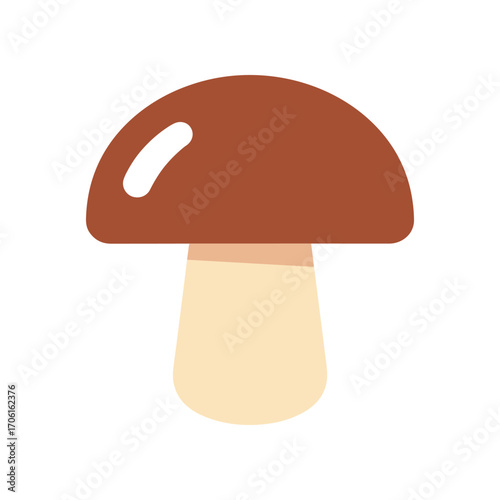 A stylized illustration of a mushroom with a glossy cap and smooth stem against a plain background