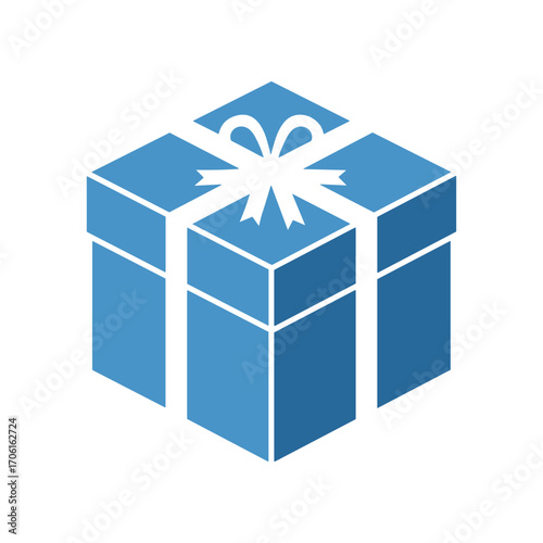 A vibrant blue gift box with a white ribbon, set against a soft pastel background, symbolizing celebration