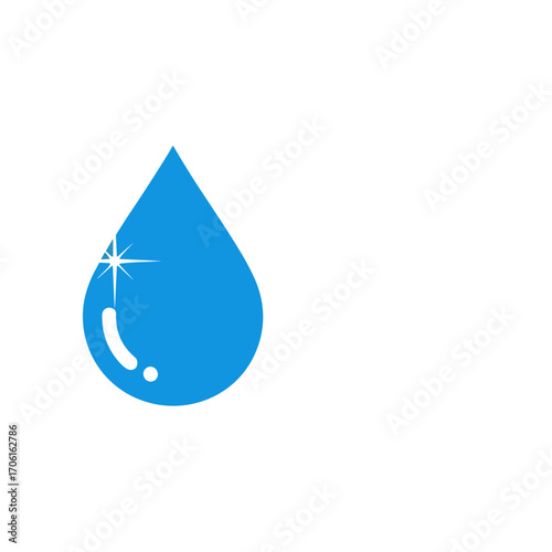 A vibrant blue water droplet sparkling against a clean white background, symbolizing freshness