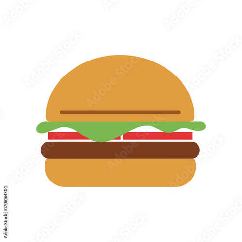A vibrant hamburger with layers of lettuce, tomato, and a sesame seed bun on a white background