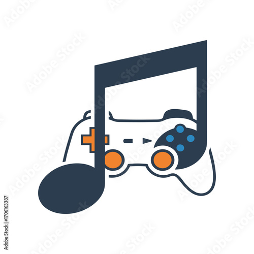 A vibrant illustration combining a gaming controller and a musical note, symbolizing the fusion of gaming and music