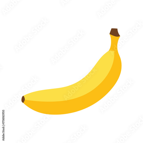 A vibrant yellow banana resting against a clean white background, ideal for food-related content