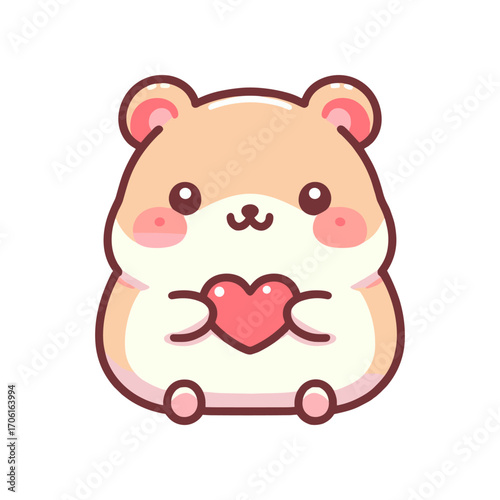 Cute cartoon hamster holding a heart, symbolizing love and affection in a playful style