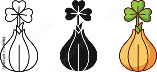 Shamrock Bulb Icon Design, Line Art and Color Drawing with Transparent Background