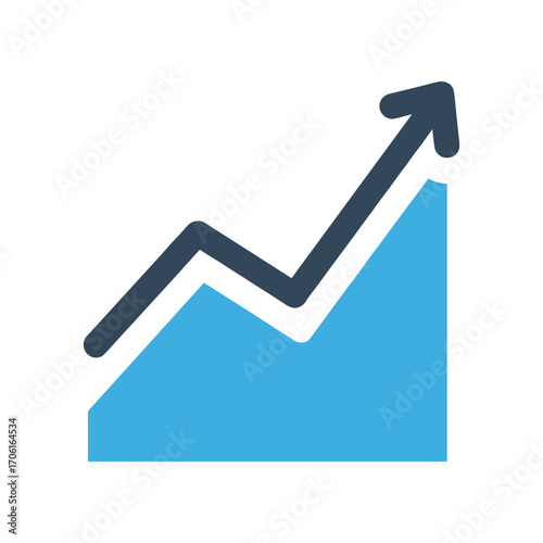 Abstract representation of growth with a blue and dark graph arrow indicating upward trends