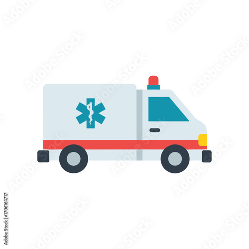 Ambulance vehicle with medical symbol, parked on a street, ready for emergency response