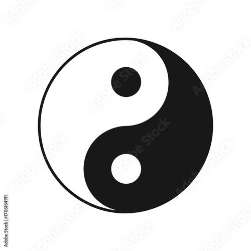 Black and white yin-yang symbol representing balance and harmony against a plain background