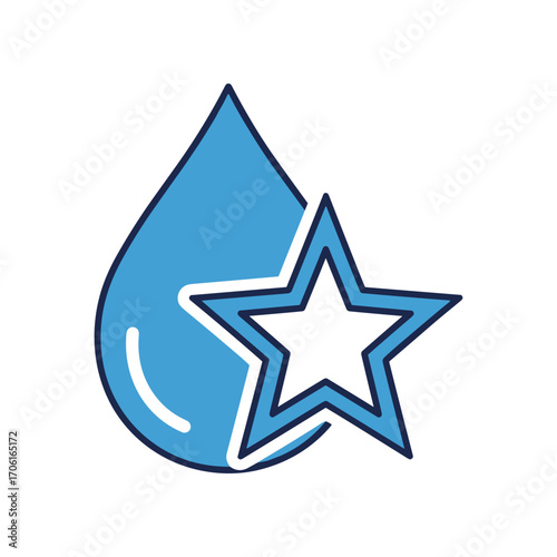 Blue droplet with a star emblem, symbolizing purity and excellence in a clean environment