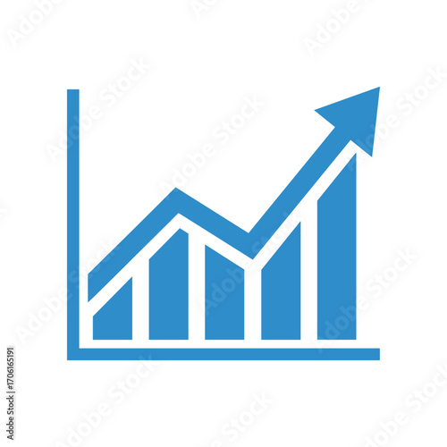 Blue graph symbolizing growth with an upward trend on a clean white background