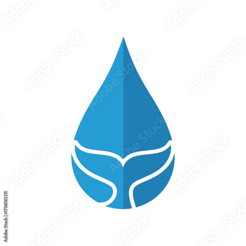 Blue water droplet logo symbolizing purity and nature, set against a clean white background