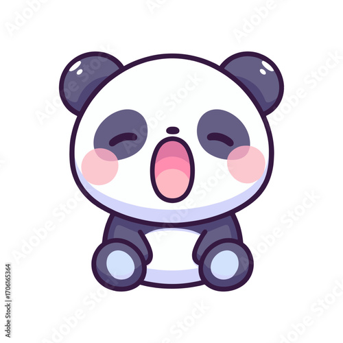 Cute cartoon panda yawning while sitting, with a simple white background perfect for children's media