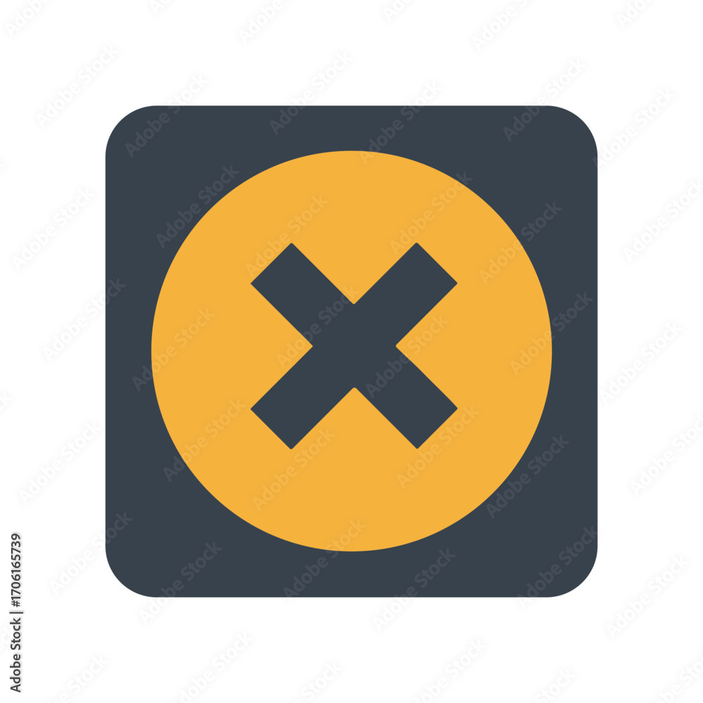 Obraz premium Circular icon with a bold black cross symbolizing prohibition or cancellation on a dark background
