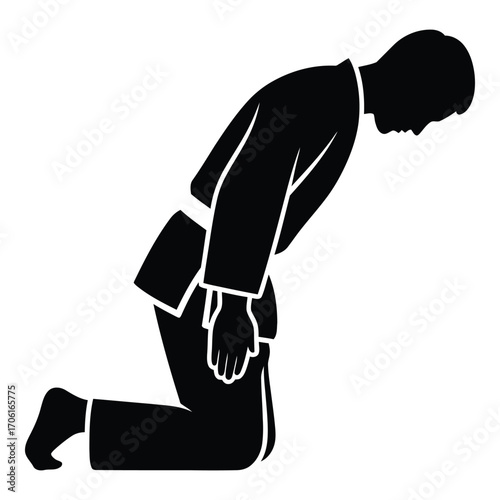 Martial arts bowing silhouette professional man respect gesture kneeling pose silhouette