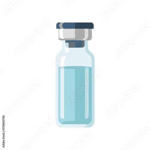 Clear glass vial containing liquid, set against a white background, ideal for medical or pharmaceutical use