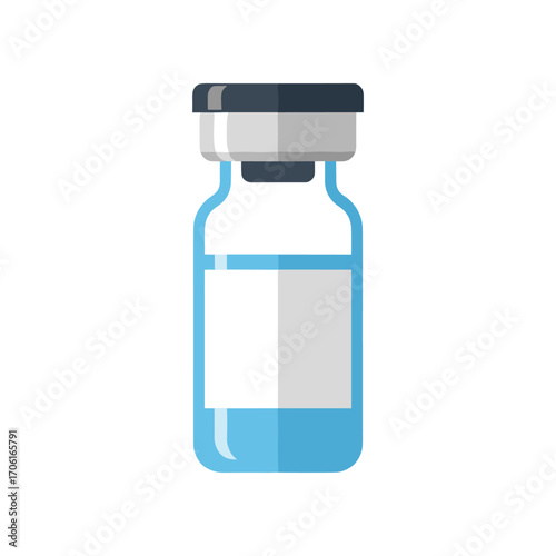 Clear glass vial containing blue liquid, set against a plain white background, ideal for medical or pharmaceutical use