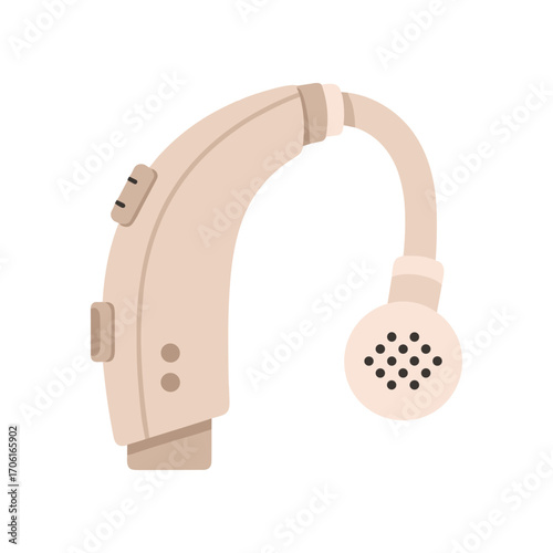 Close-up view of a beige hearing aid device designed for improved sound perception