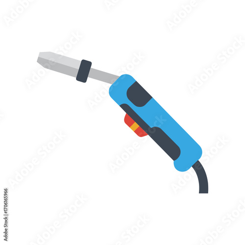 Close-up view of a soldering iron with a blue handle, used for electronics repair and crafting