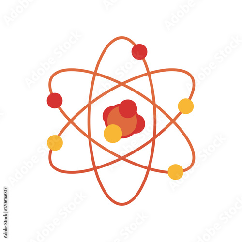 Colorful atomic structure illustration depicting atoms and electrons in motion
