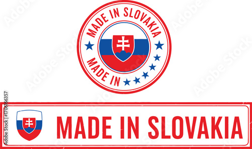 Slovakia Product Label with Flag Shield and Made In Inscription Grunge Style