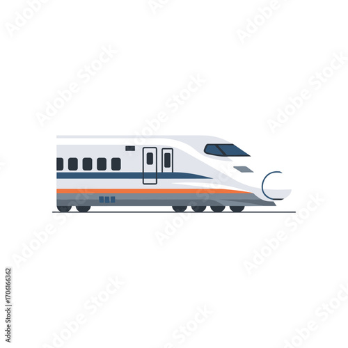 High-speed train in motion, showcasing sleek design and modern technology against a minimalist background