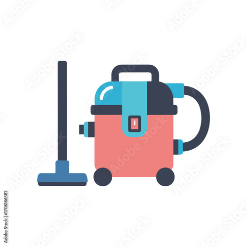 Colorful cartoon vacuum cleaner with hose and nozzle, ideal for home cleaning illustrations