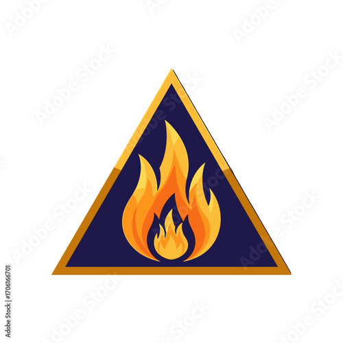 Triangular warning sign featuring flames, indicating fire hazard in a safety context