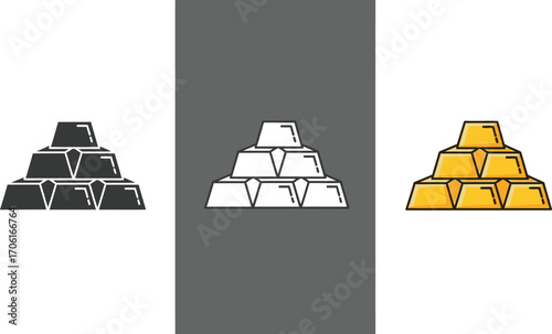 Stacked Gold Bars Isolated Metallic Bricks, Outline, Treasure, Isolated