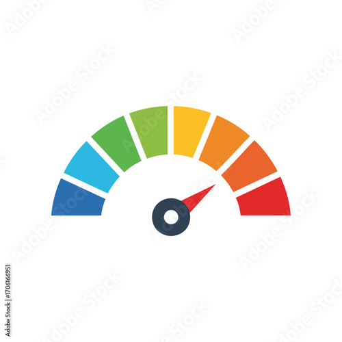 Colorful gauge meter indicating levels of performance or measurement in a conceptual setting