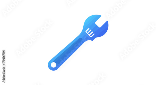 Blue adjustable wrench lying on white surface, suggesting repair, maintenance, or construction work with a clean and modern aesthetic.