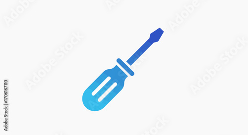 Blue screwdriver lying on a white surface, symbolizing repair and maintenance with a clean and modern aesthetic.