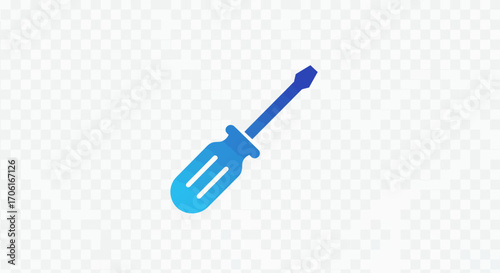 Blue screwdriver lying on transparent surface representing repair and maintenance with simple style and modern feel.