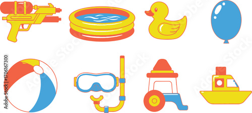 Summer Toys Water Gun, Inflatable Pool, Duck, Ball, Snorkel and Boat