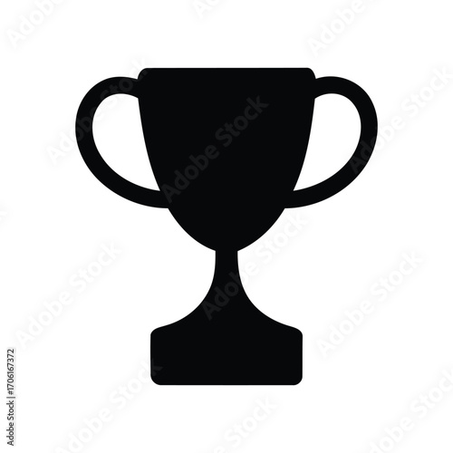 A black silhouette of a trophy with two handles and a pedestal on a white plain background vector art