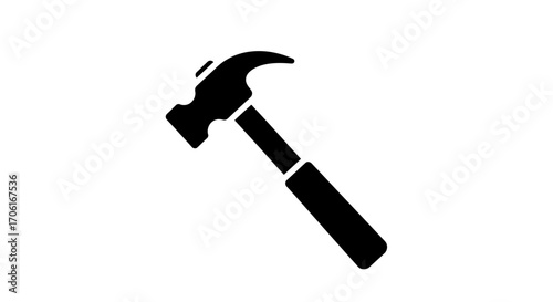 Hammer lying diagonally on white surface, symbolizing construction and repair with its sturdy build and simple form.