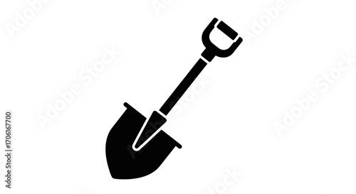 Black shovel digging into white ground, representing construction, gardening, or manual labor with a simple and clean style.