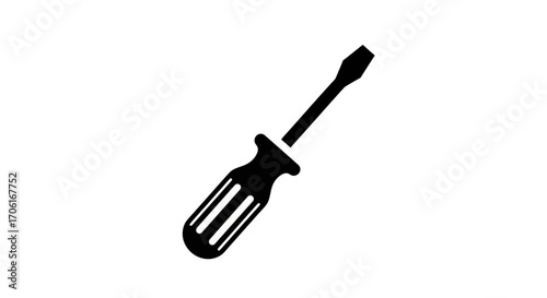 Screwdriver tool lying on white surface showcasing its simple shape and functionality in a minimalist style, perfect for DIY projects and home repairs.
