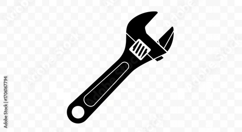 Adjustable wrench lies on a white surface, symbolizing repair, maintenance, and construction with its simple, clean lines and practical design.