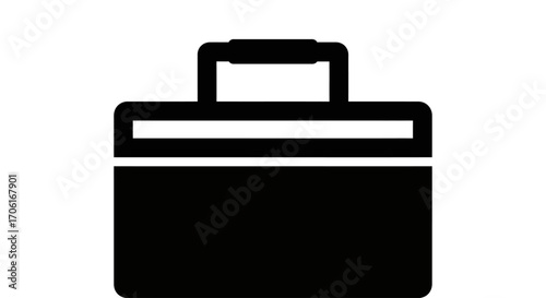 Black briefcase sits on white surface, symbolizing business and professional work with clean and minimalist aesthetic.