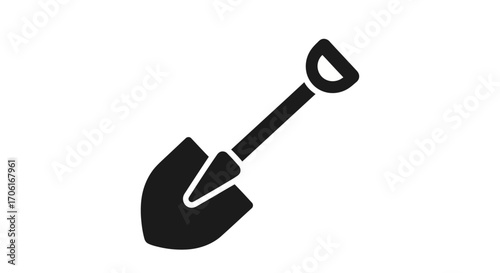 Shovel digging into dark soil, representing hard work and agricultural labor in a simple, bold style.