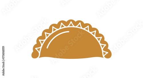 Simple golden brown empanada pastry icon illustration.