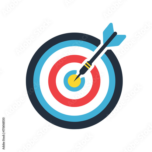 Colorful target with an arrow hitting the center, symbolizing goal achievement and focus