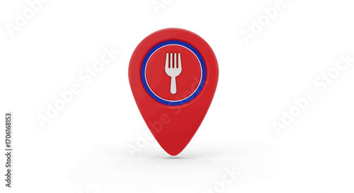 Red Location Pin with White Fork Icon.