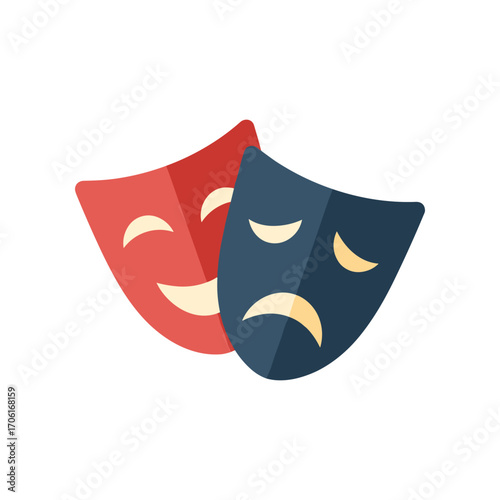 Colorful theater masks representing comedy and tragedy, symbolizing emotions and performance art