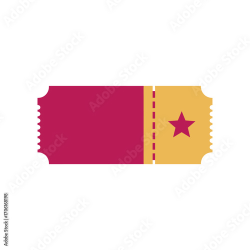 Colorful ticket design featuring a star symbol, set against a simple background for event use