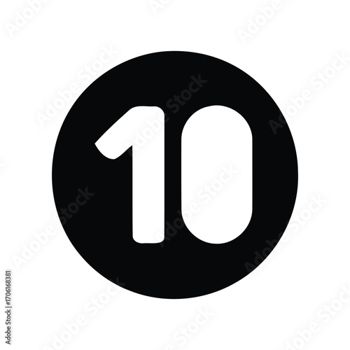 A simple graphic illustration of a black circle containing the number ten in a white sans serif font